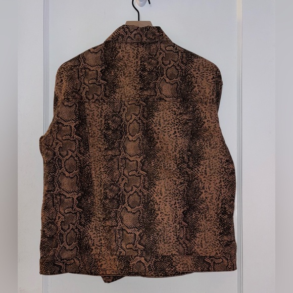 Free People Brown Snake Print Button Front Denim Trucker Jacket - Picture 4 of 13